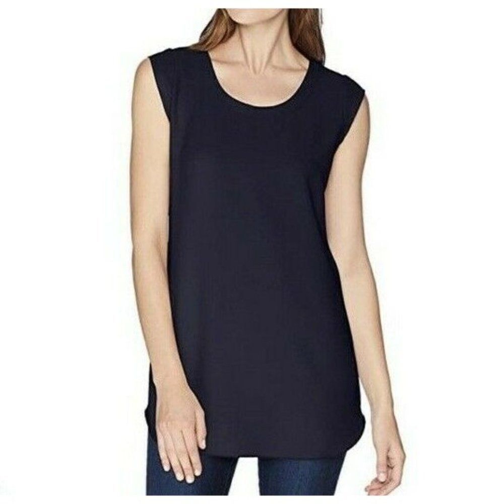 Daily Rituals Womens Black Sleeveless Round Neck Casual Blouse Top Size Small